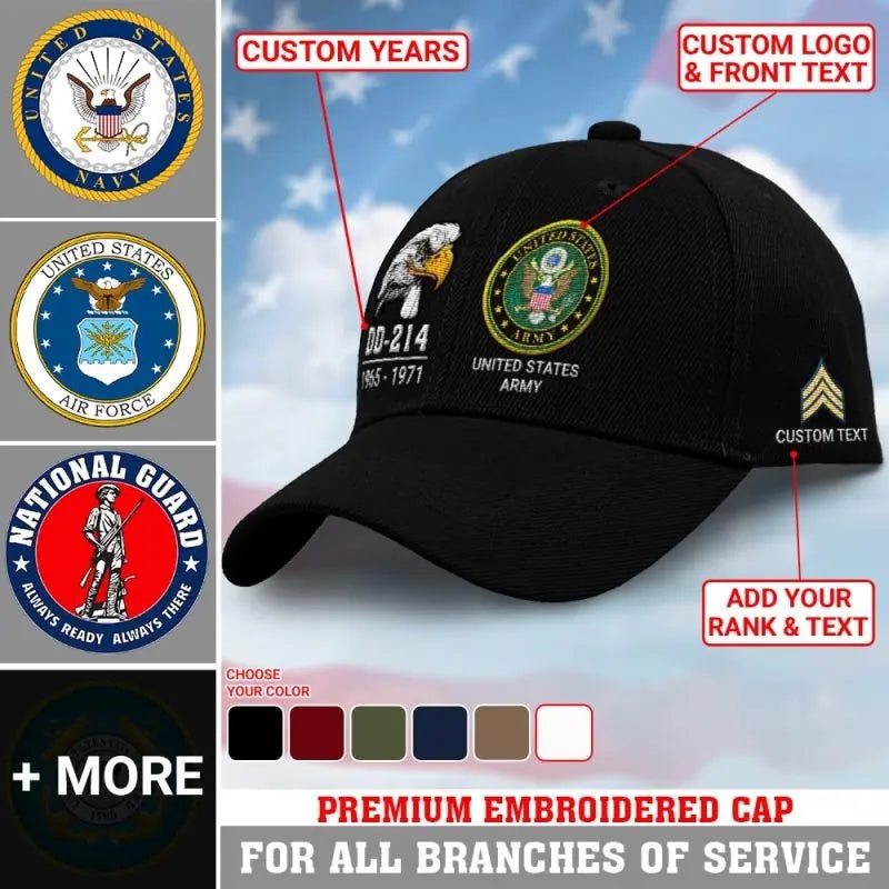 Custom Embroidered U.S. Veteran Military Classic Baseball Cap, Veteran Gift