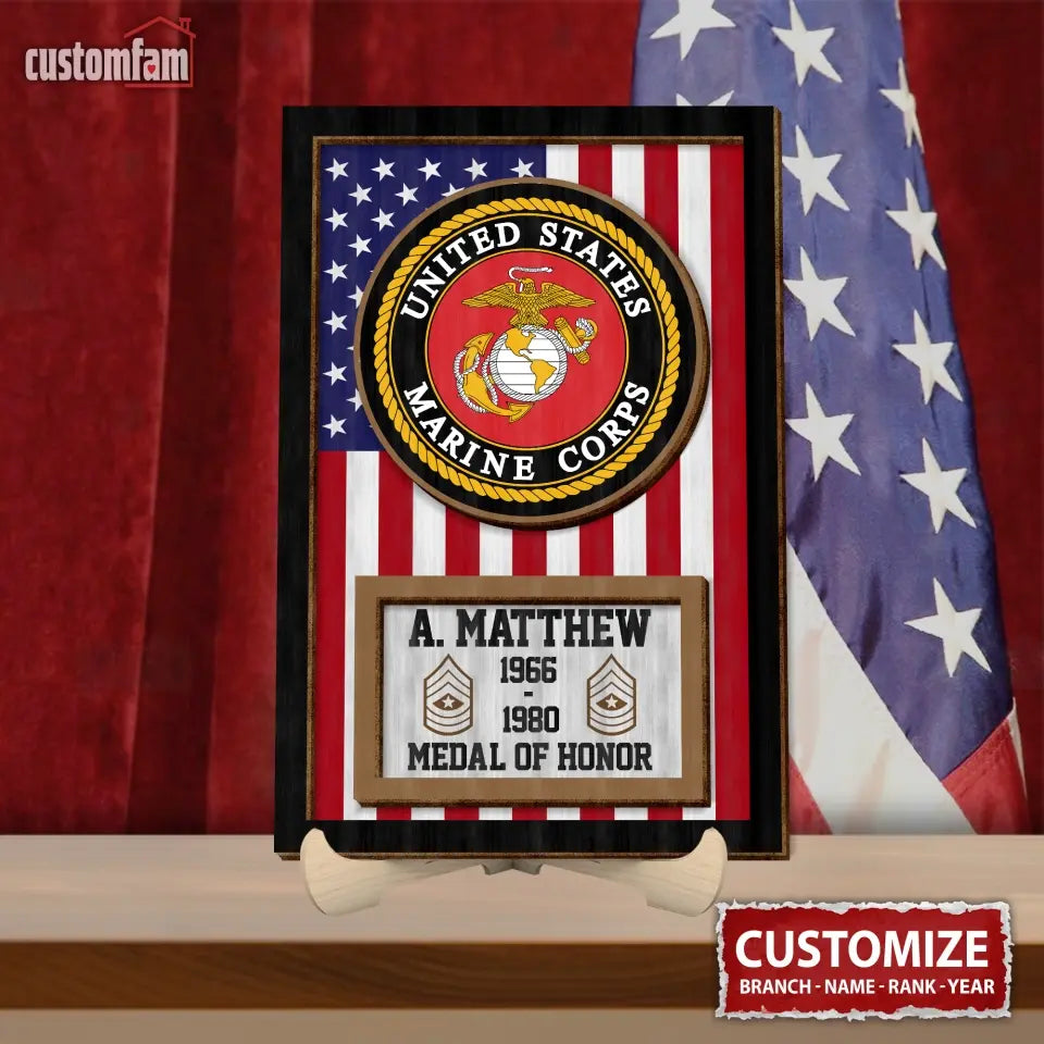 Personalized Veteran Wooden Plaque, Custom Name Wooden Sign, Veteran Marine Corps Wood Sign