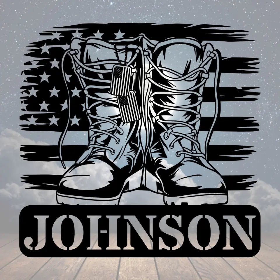 Personalized US Military Boots Metal Sign, Veterans Day Gift