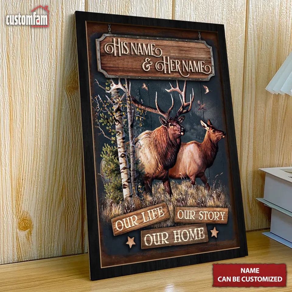 Our Life, Our Story, Our Home Stunning Gift Deer Wooden Sign, Custom Name Anniversary Gift