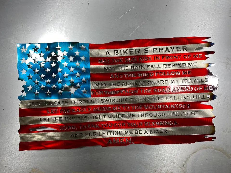 Biker American Flag Rustic Metal Scroll Sign, Gift For Biker