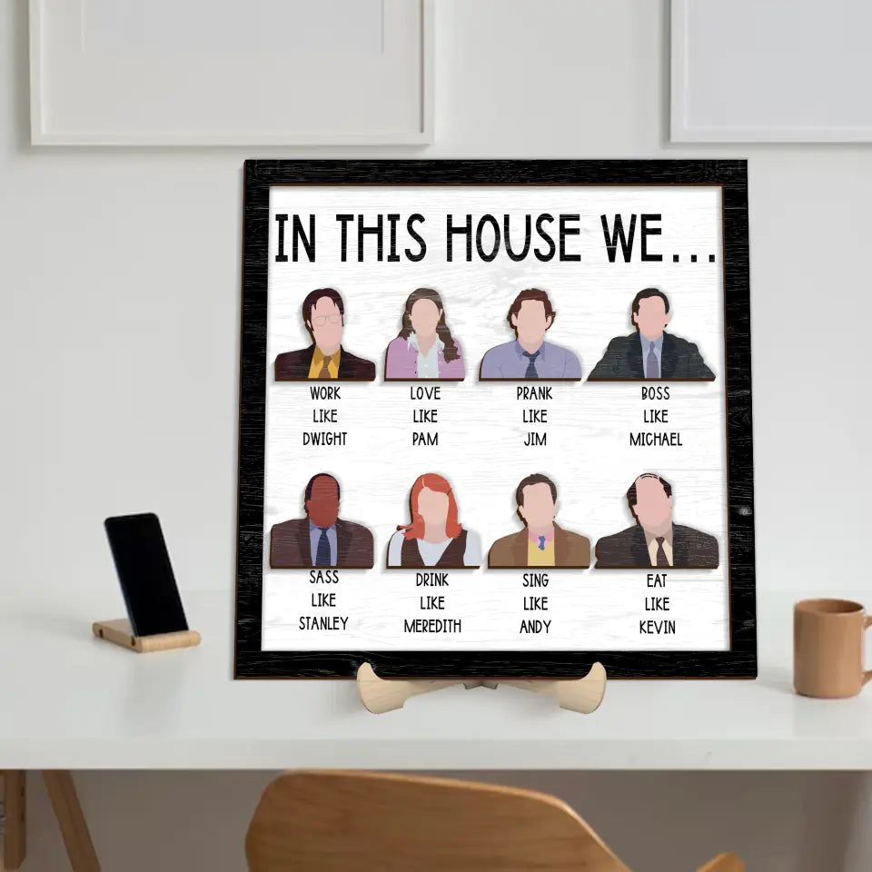 The Office In This House We Minimalist Personalized Characters 3D Wooden Sign, Funny Office Gift