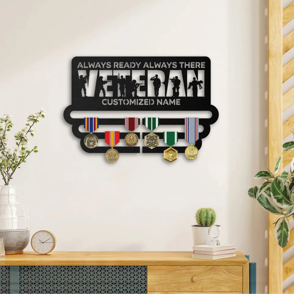 Always Ready Always There Custom Medal Display, Metal Hanging Veteran Medal Holder