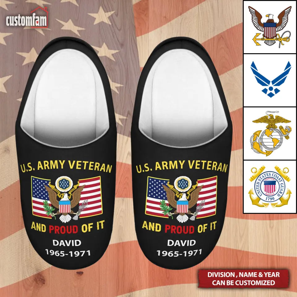 U.S. Army Veteran And Proud Of It Personalized Fluffy Slippers, Veteran Gift