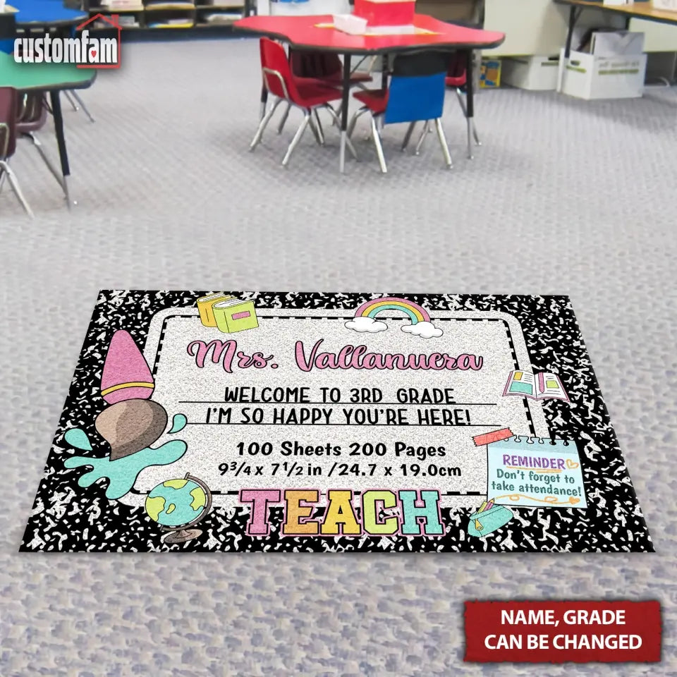 Custom Teacher Classroom Welcome Doormat, Classroom Decor, Back To School Gifts