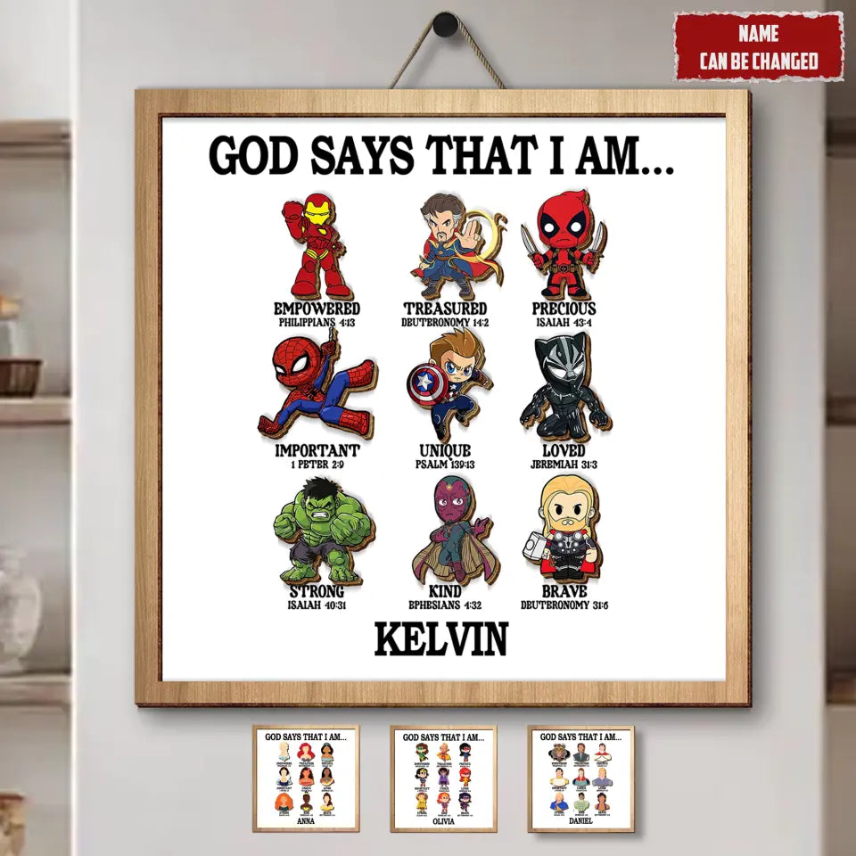 God Say That I Am Inspirational Quotes Superhero Personalized 2 Layered Frame Wooden Sign