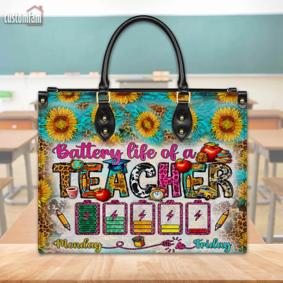 Battery Life Of A Teacher Custom Elementary Teacher Bag, Teacher Appreciation Gifts