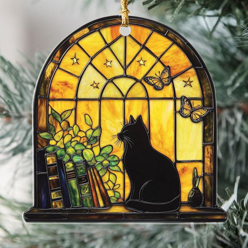 Black Cat Christmas Ornament, Gift for Cat Lovers, Personalized Cat Ornaments