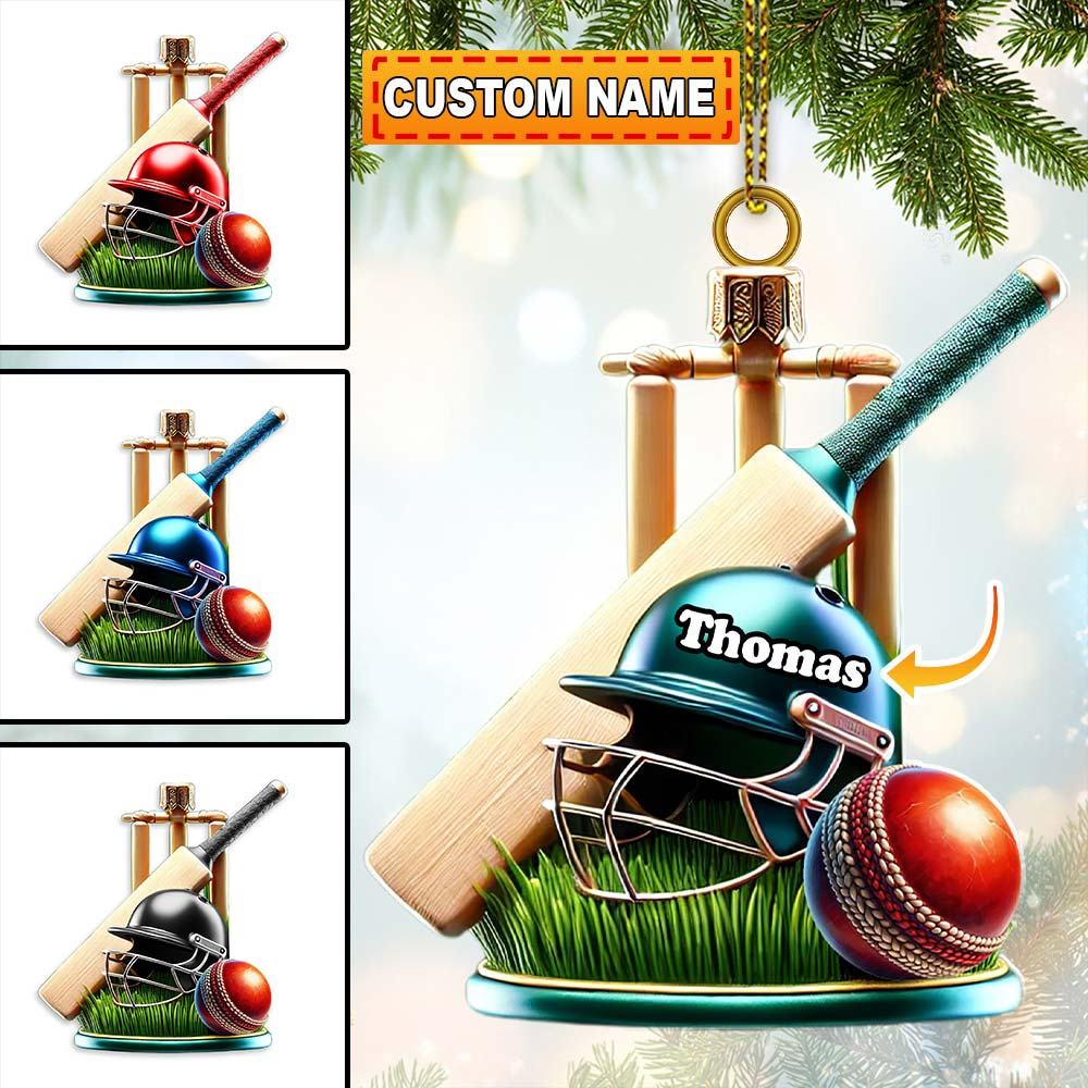 Cricket Christmas Ornaments, Cricket Bat And Ball  Ornament, Personalized Ornament