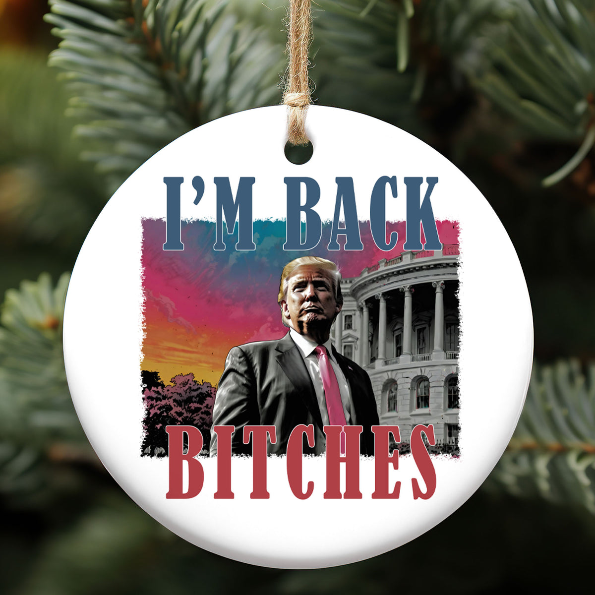 Trump2024 Ceramic Christmas Ornaments, Funny Political 47th Presidential Ornament