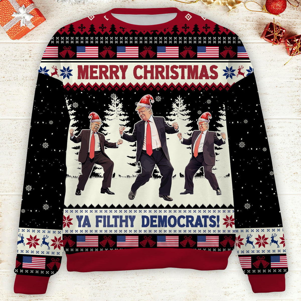 Merry Christmas Trump2024 Funny Christmas Ugly Sweater, Funny Political Shirts