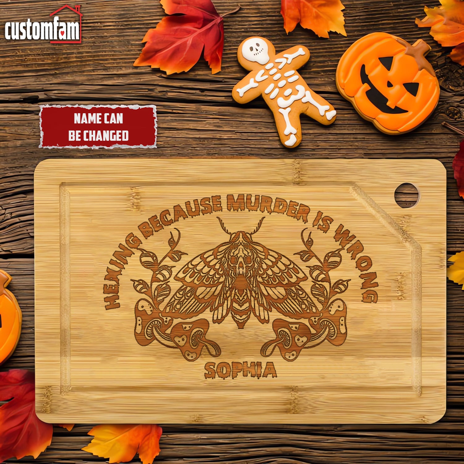 Hexing Because Murder Is Wrong Engraved Personalized Cutting Board, Witch Halloween Gift