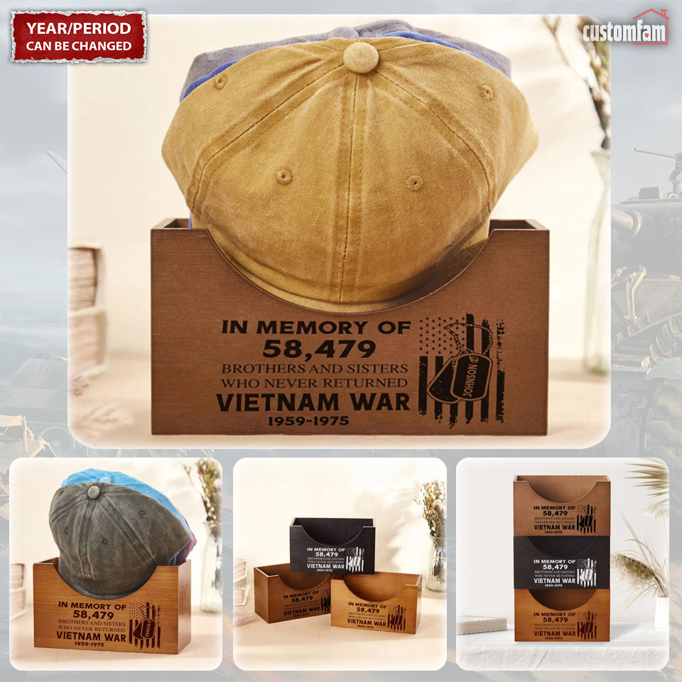 Personalized Vietnam Veteran Wooden Hat Holder, Proudly Served Military Veteran Cap Organizer