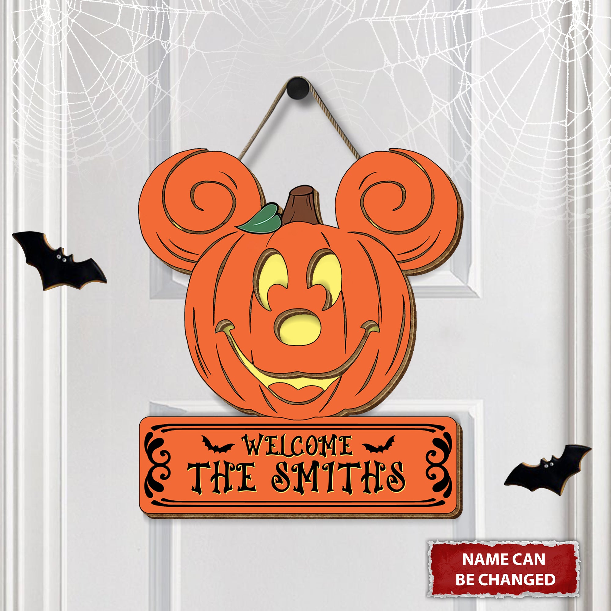 Personalized Halloween Mouse Pumpkin 2 Layered Door Sign, Halloween Welcome Hanging Sign