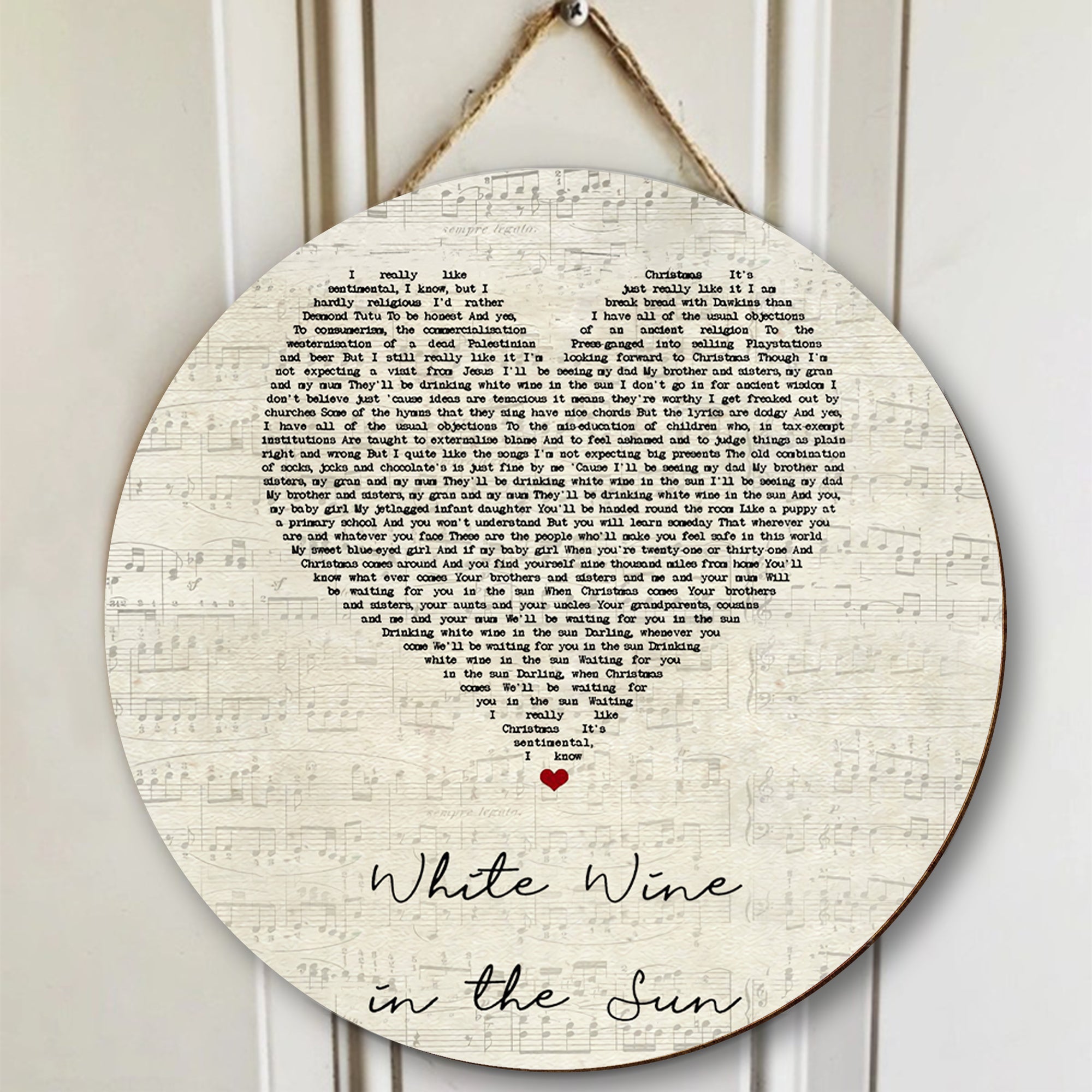 Tim Minchin White Wine In The Sun Script Heart Song Lyric Art Print Round Wood Sign, Wood Signs For Home