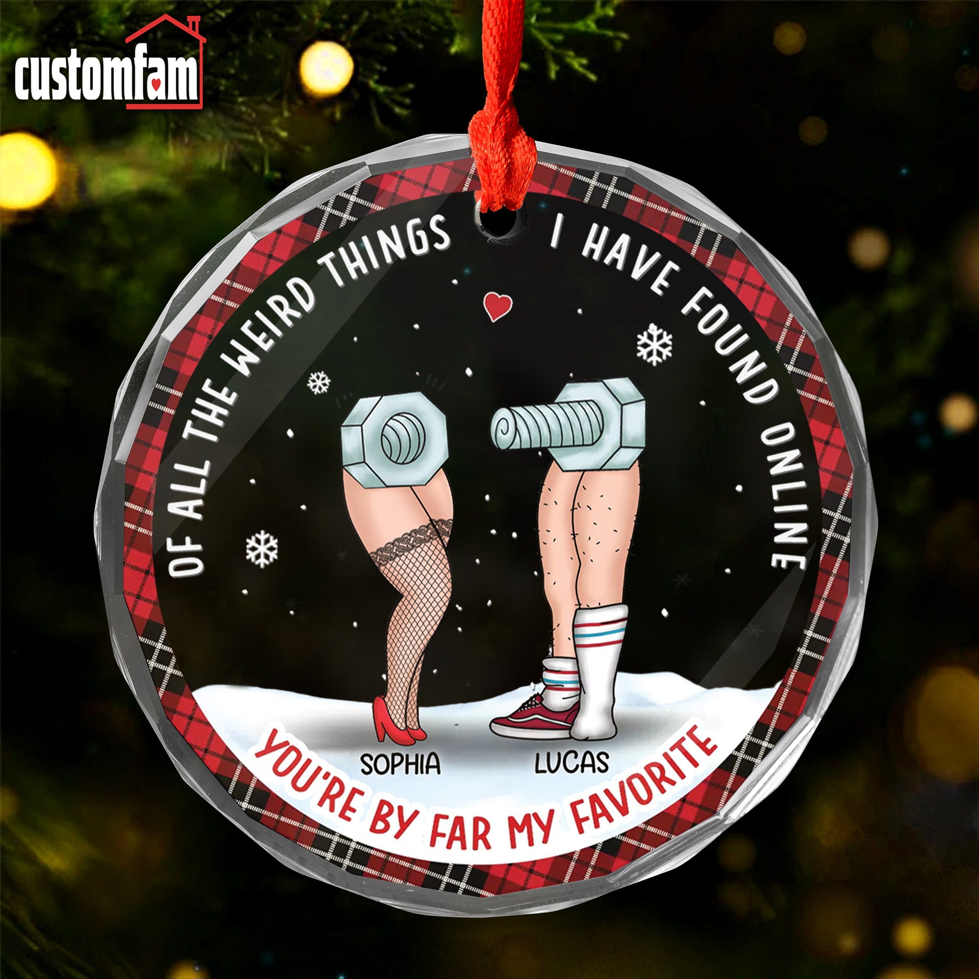 Of All The Weird Things Personalized Nut And Screw Christmas Glass Ornament, Gift For Couple