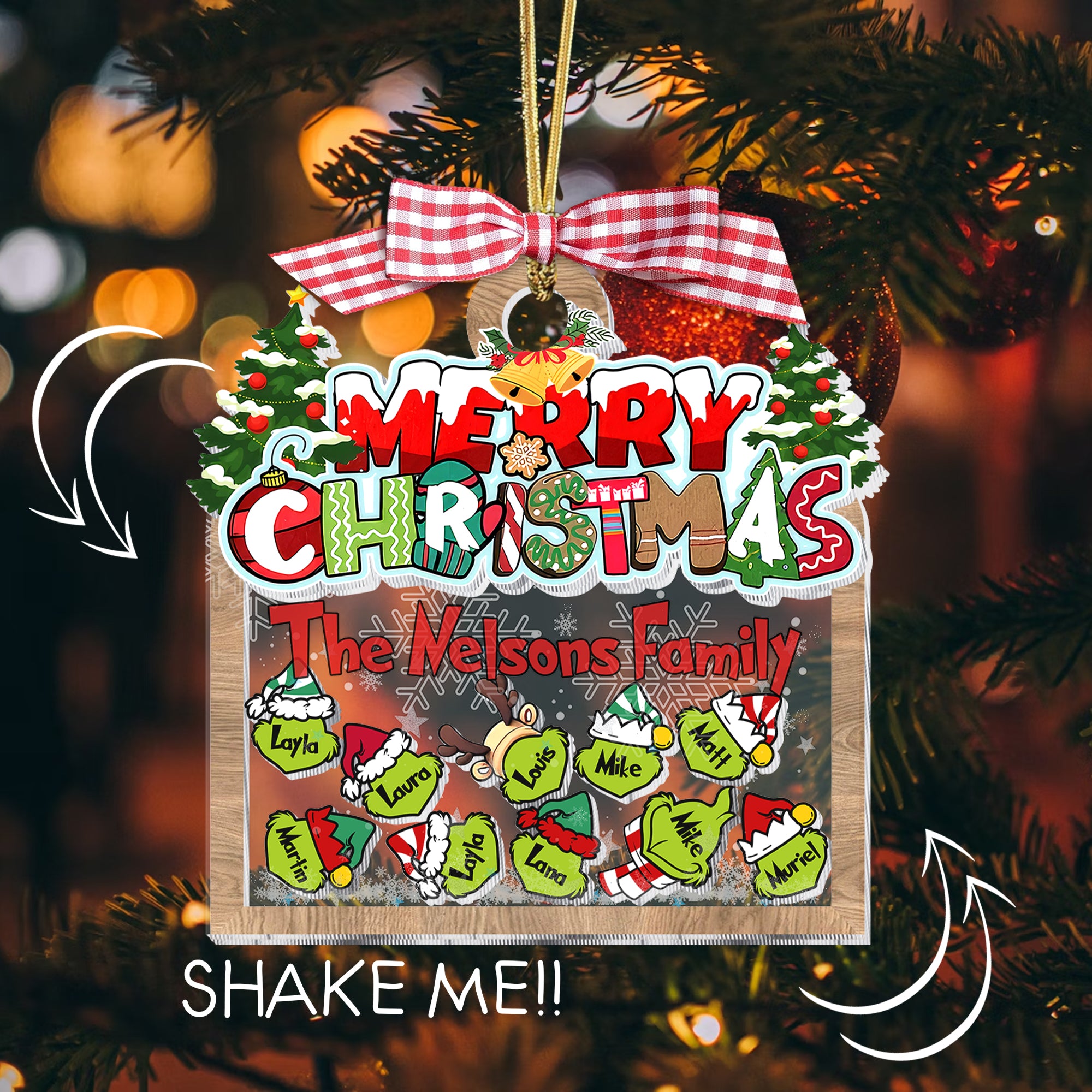 Merry Christmas Personalized Family Christmas Ornaments, Grinch Shaker Ornaments, Christmas Decor