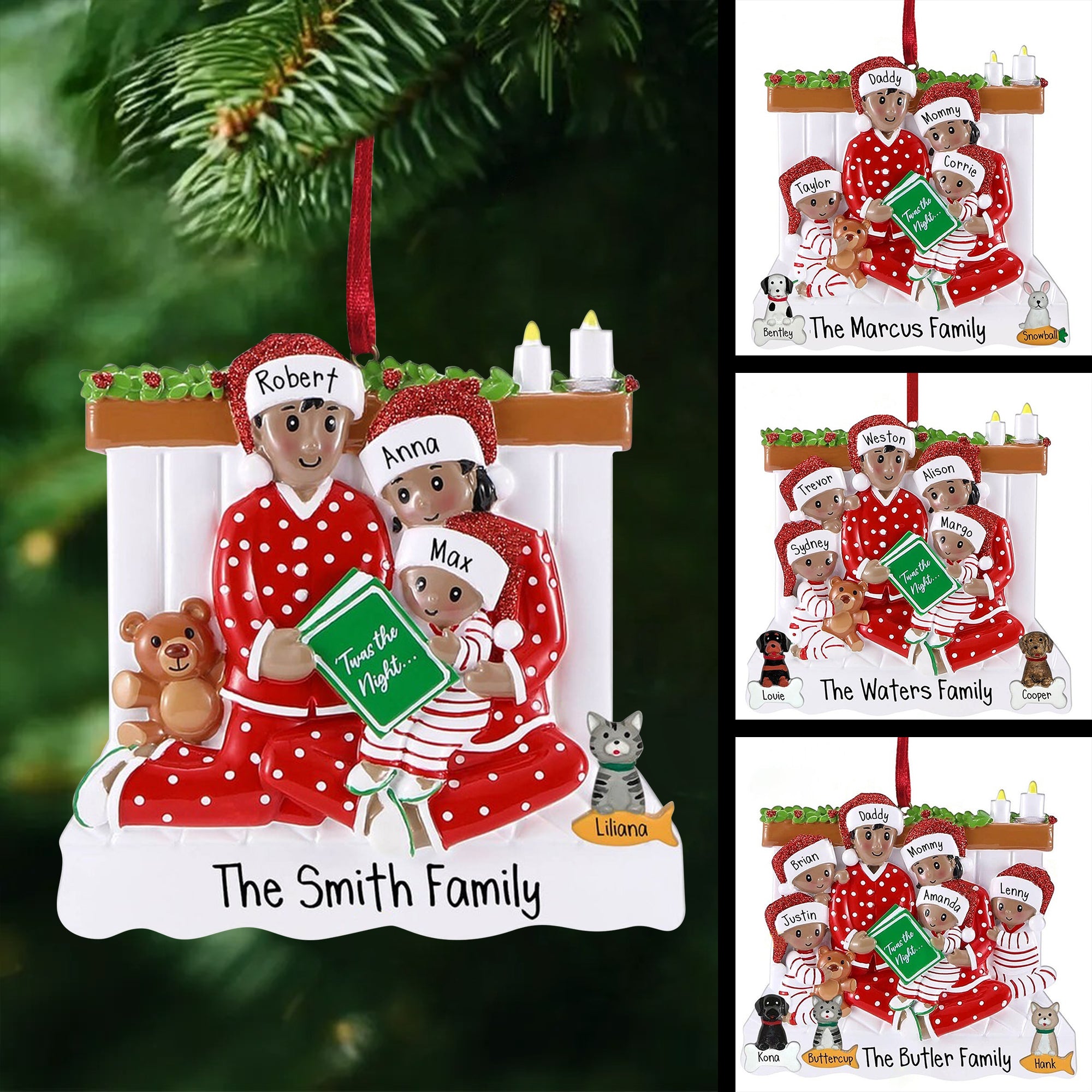 Night Before Christmas Reading Personalized Family Christmas Ornaments, Gift for Family