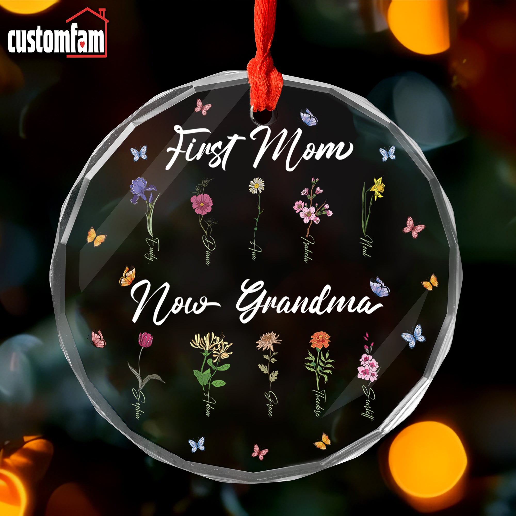 First Mom Now Grandma Personalized Christmas Glass Ornament, Gifts For New Grandmothers