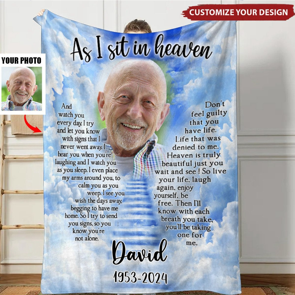 As I Sit In Heaven Personalized Memorial Blanket With Pictures, Memorial Gifts