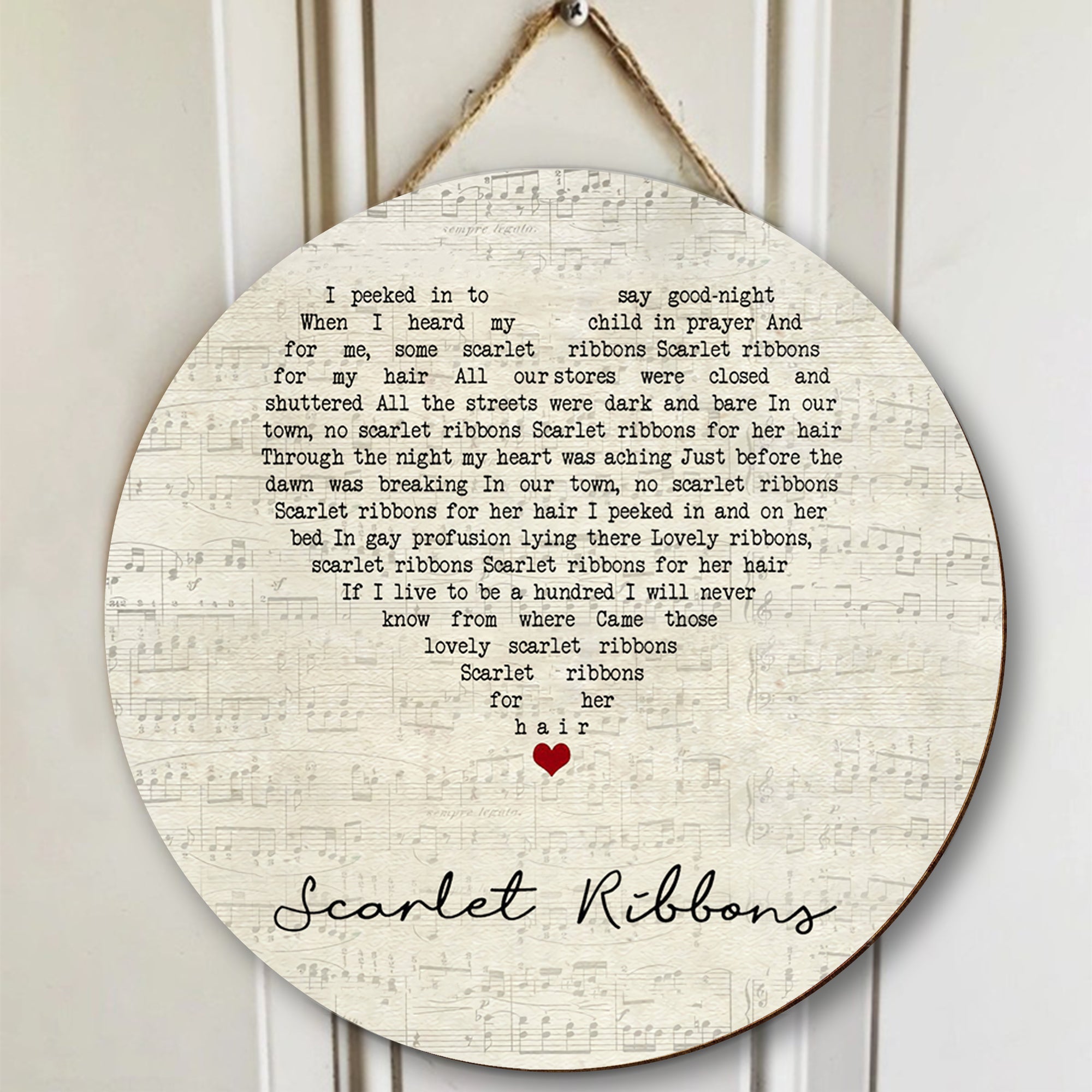 Harry Belafonte Scarlet Ribbons Script Heart Song Lyric Art Print Round Wood Sign, Wood Signs For Home