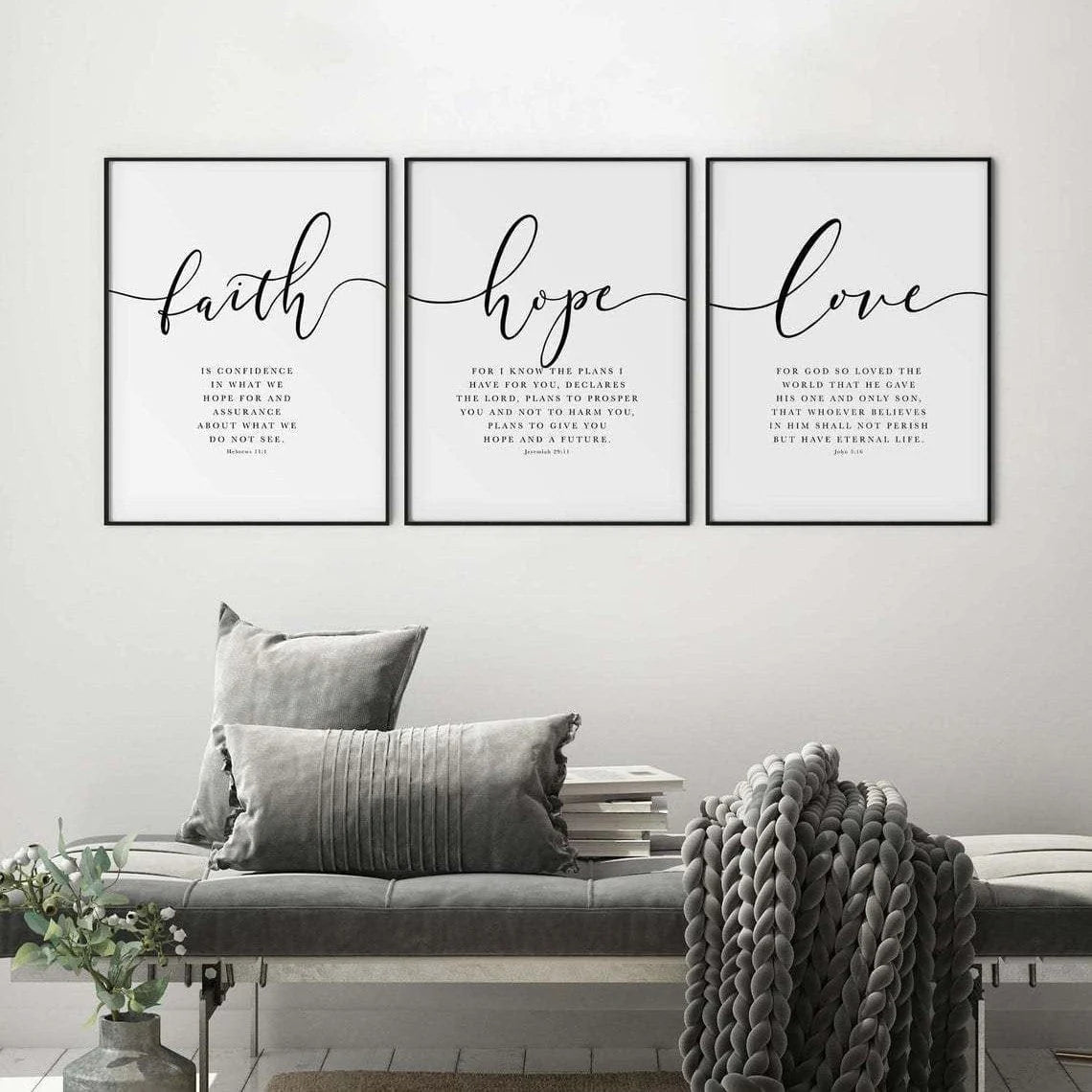 Faith Hope Love Bible Verse Canvas Wall Art, Scripture Quote Hebrews 11, Christian Decor