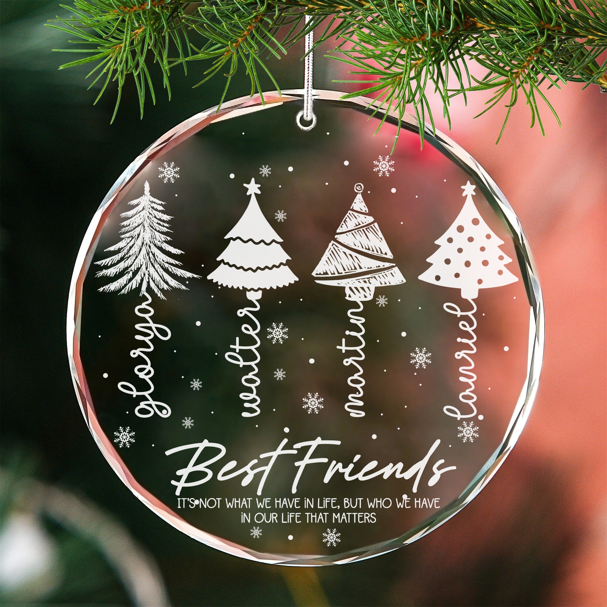 Personalized Name Christmas Glass Ornament, Best Friends Gift