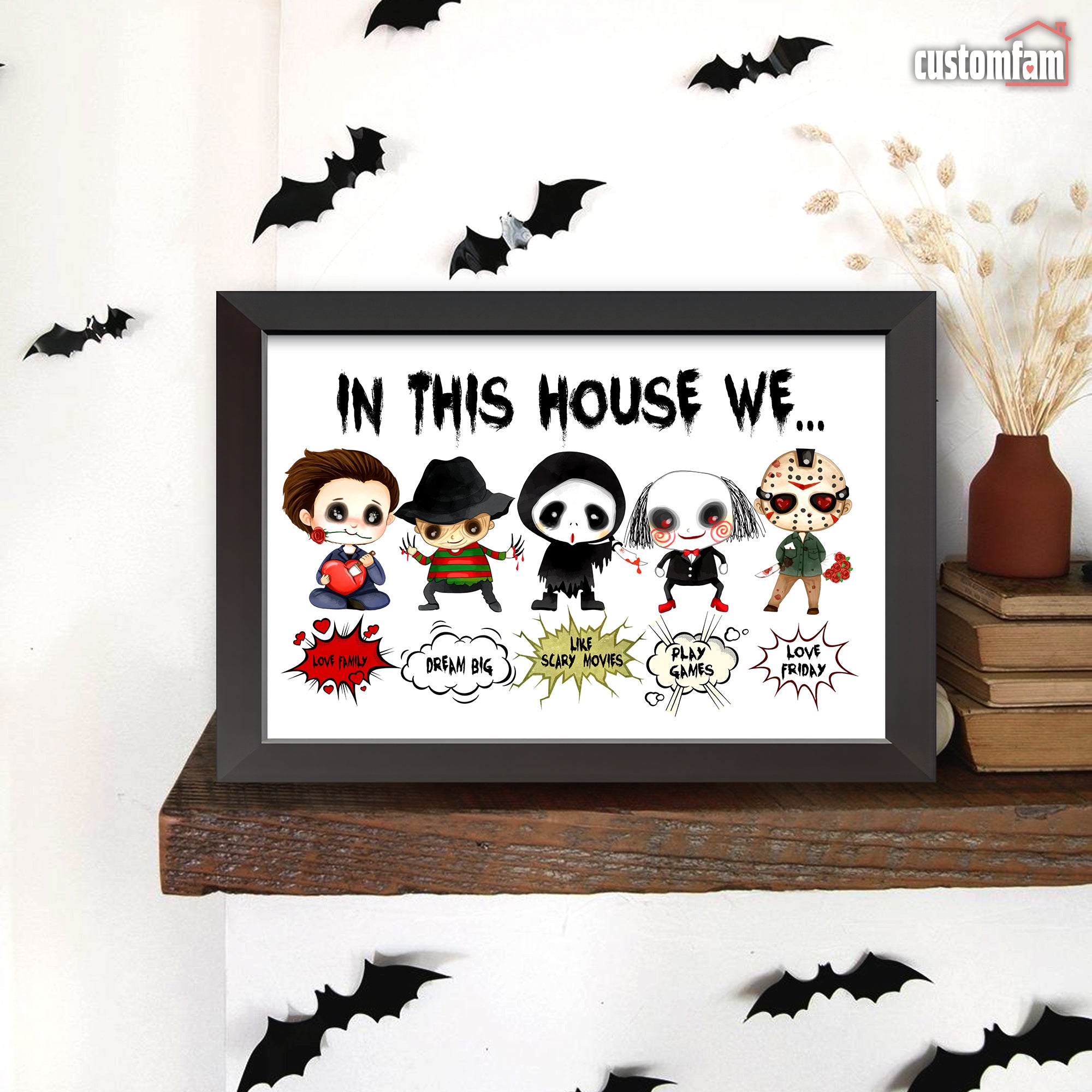 Funny In This House We Horror Halloween Frame Wood Sign, Halloween Decor