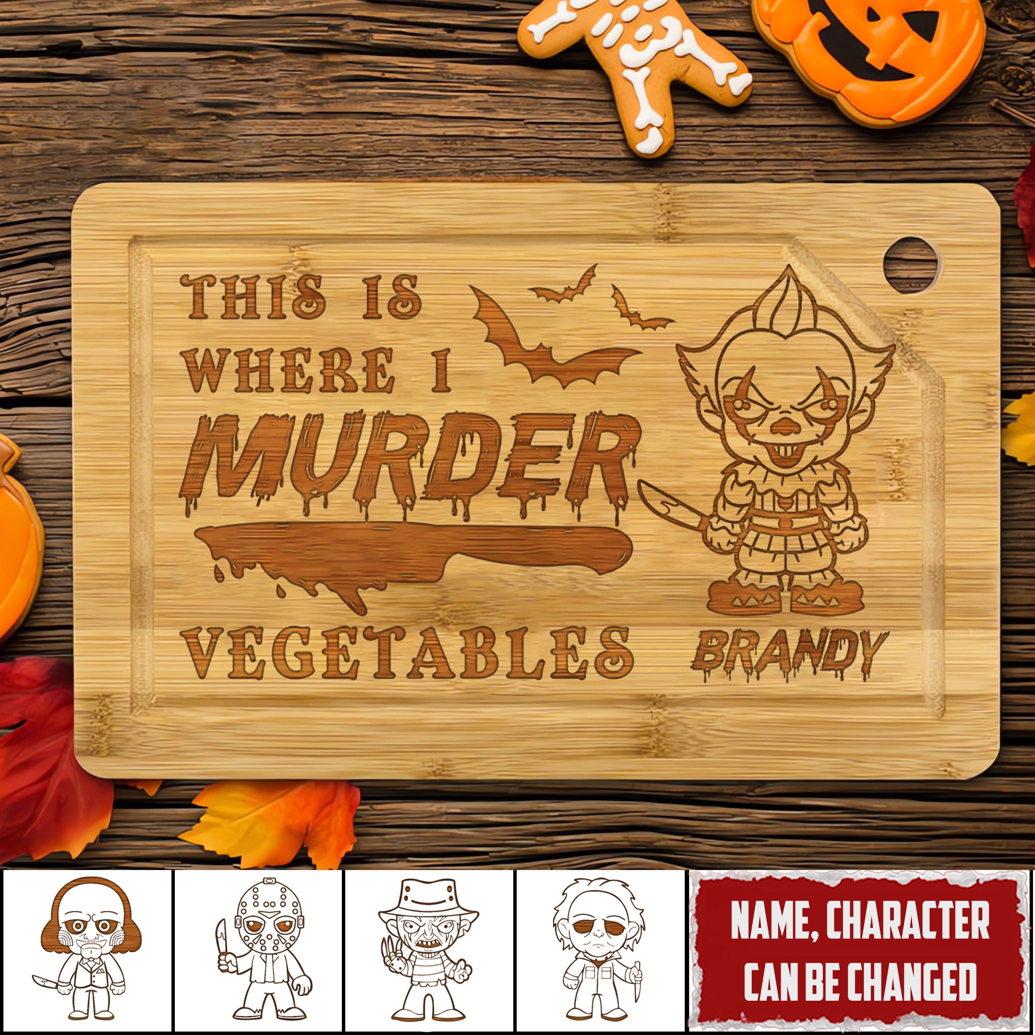 This Is Where I Murder Vegetables Engraved Personalized Cutting Board, Halloween Horror Movie Gift