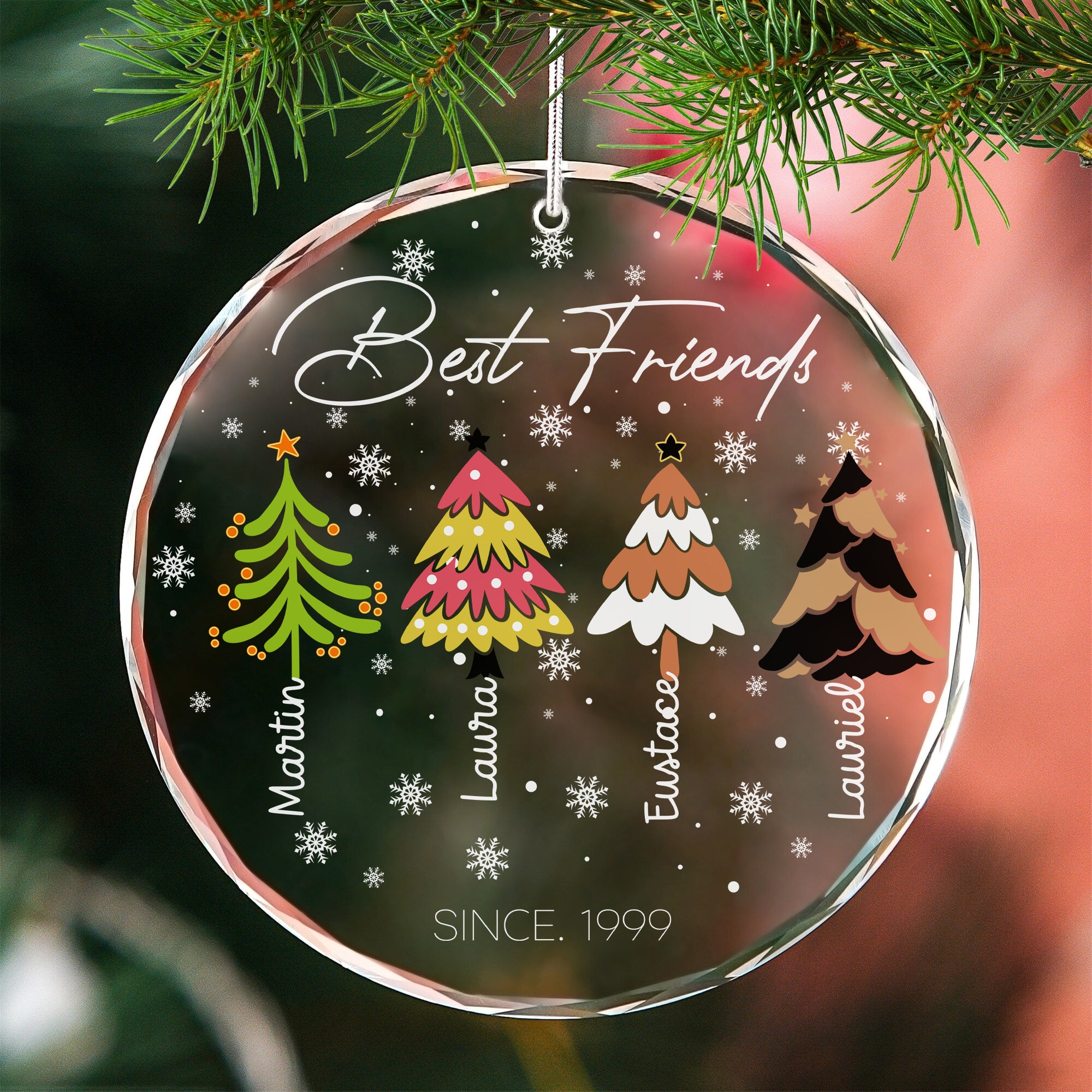 Custom Name Christmas Glass Ornament, Best Friends Gift