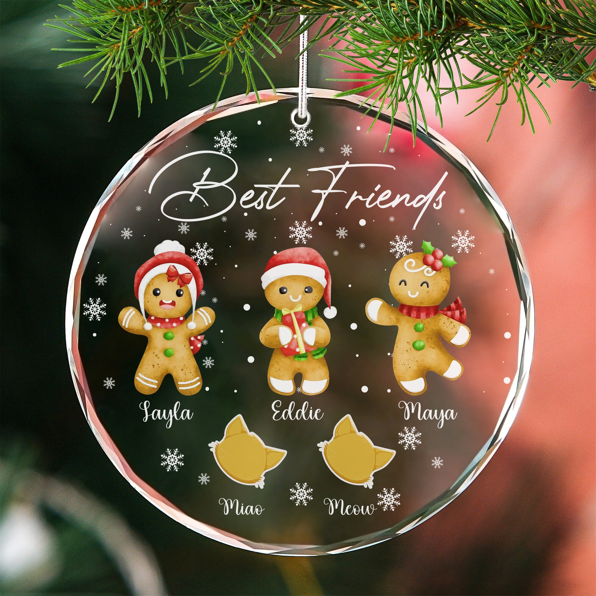 Custom Gingerbread Christmas Glass Ornament, Best Friends Gift