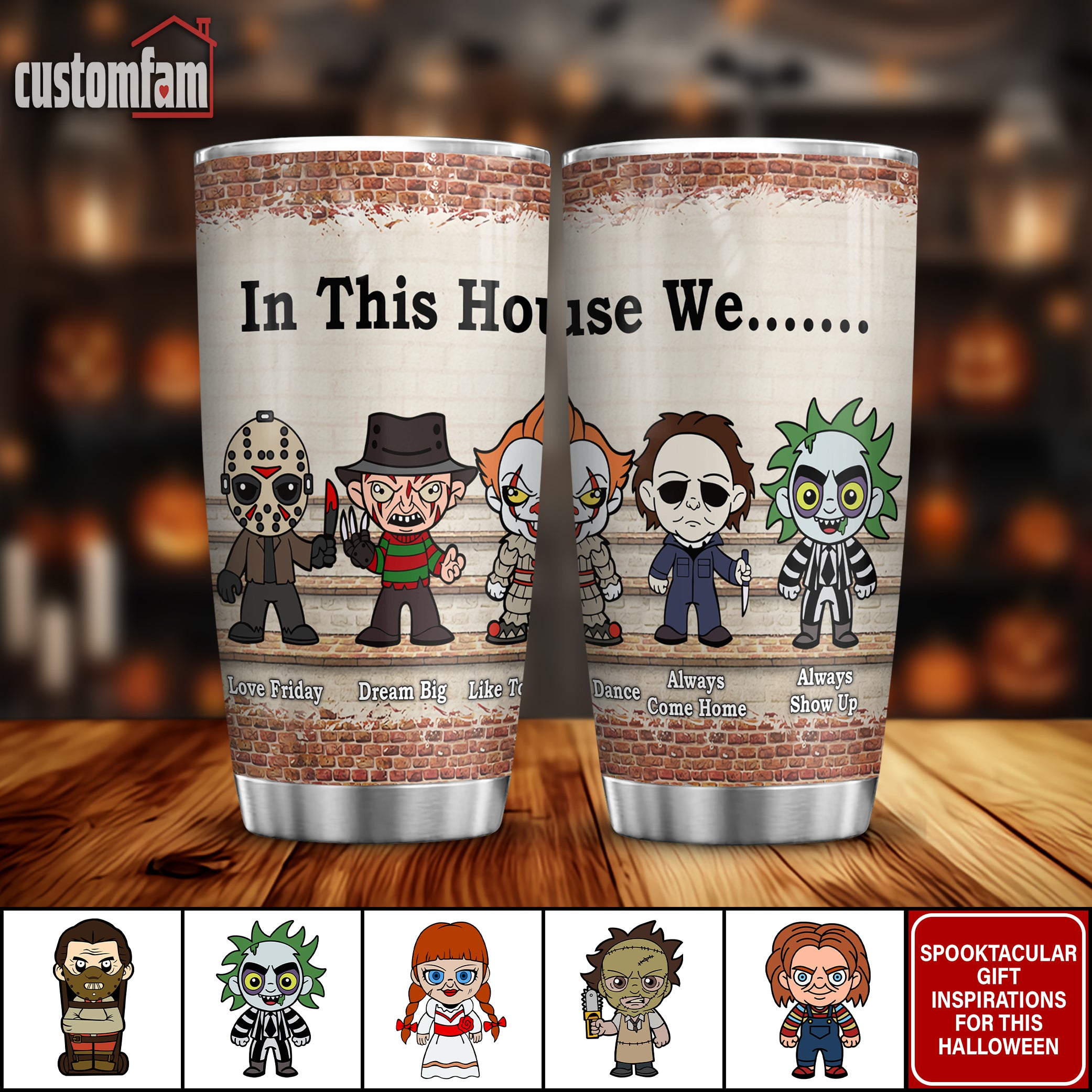 In This House We Personalized Halloween Horror Tumbler, Horror Movie Gift