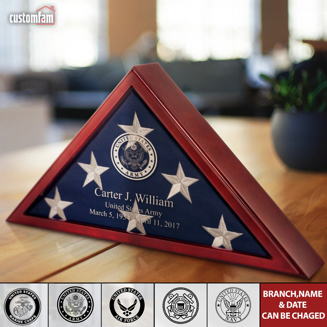 Personalized Military Burial Display Flag Wooden Case, Veteran Memorial Funeral Flag Shadow Box