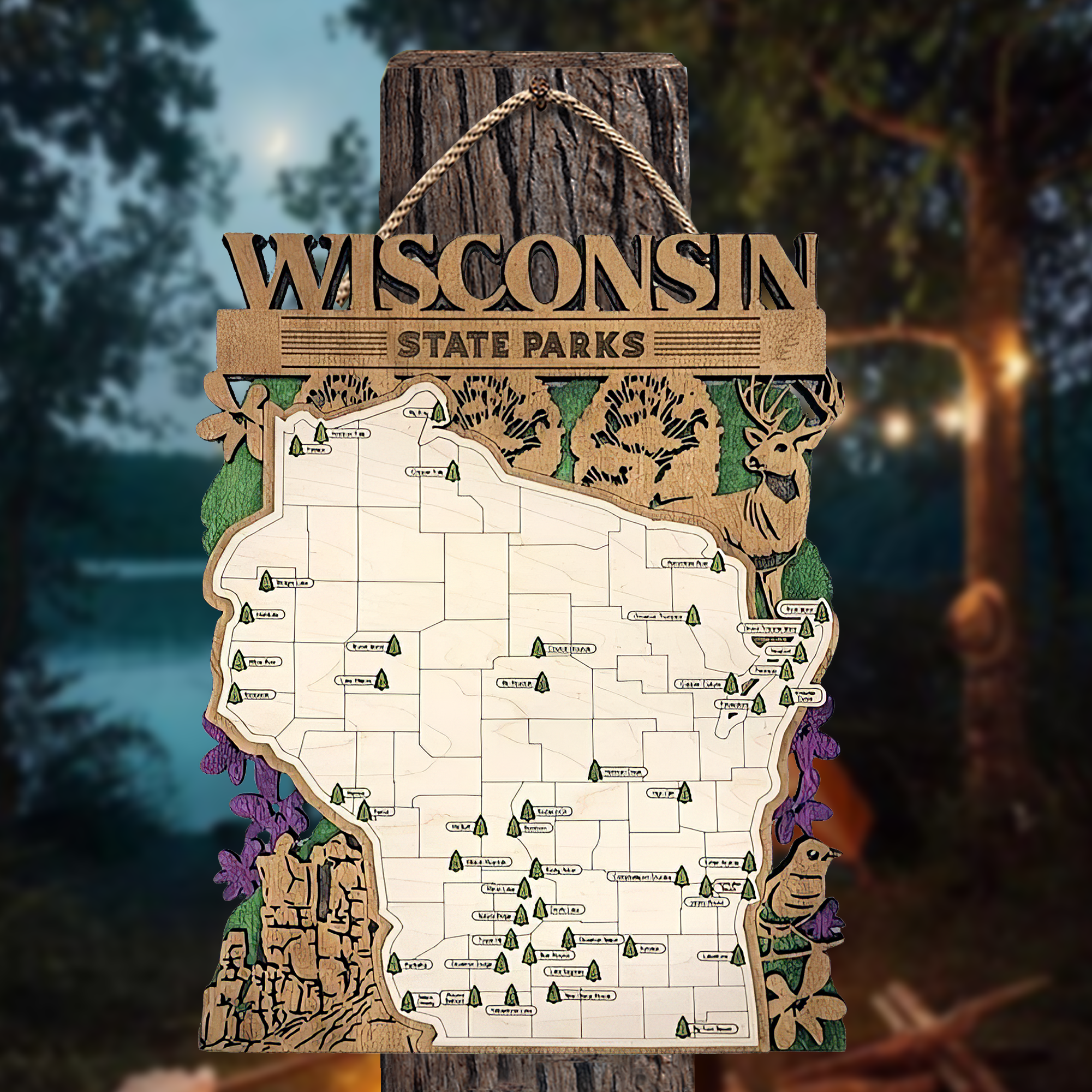 Wisconsin State Park Map, Personalized Travel Map, Gift For Travelers