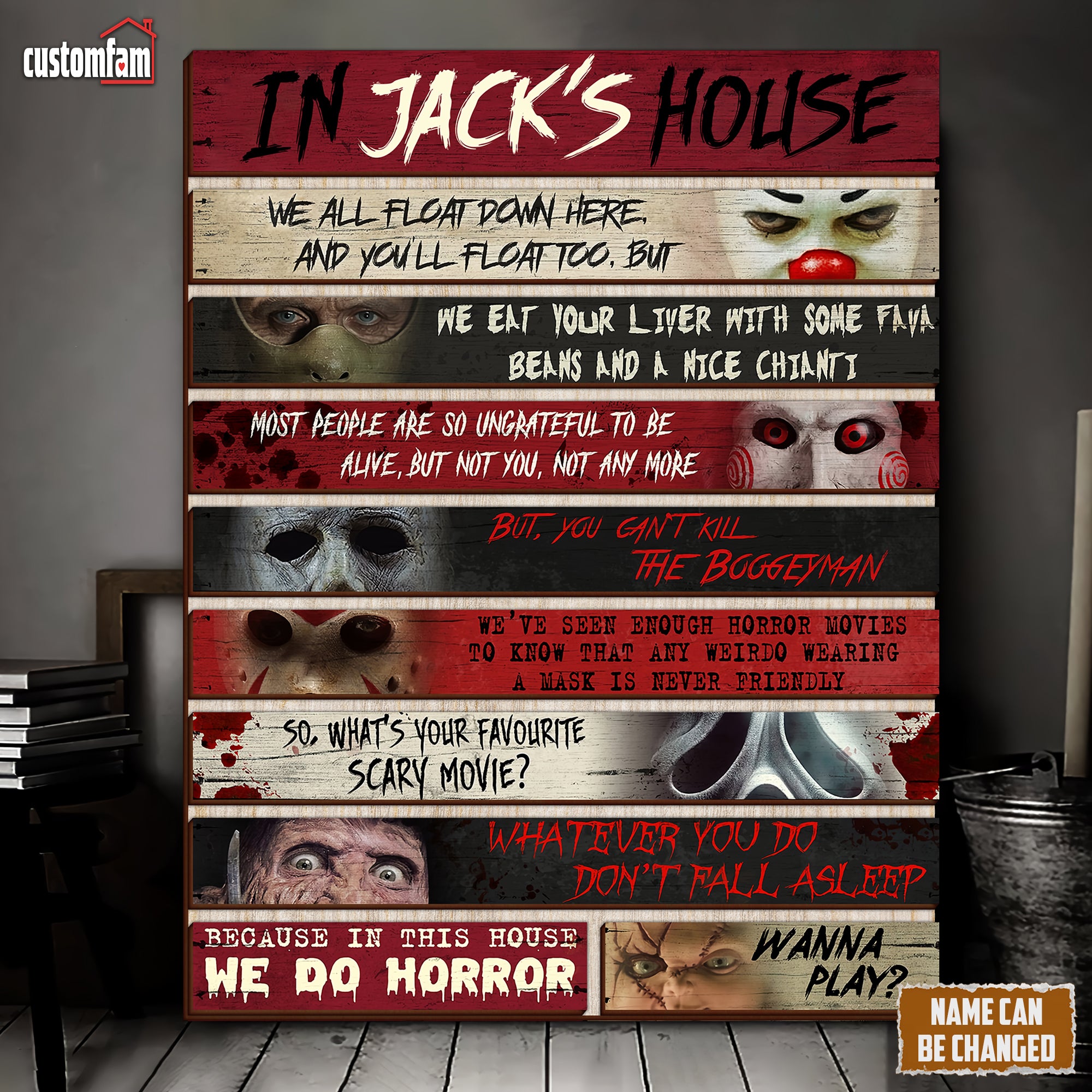 Personalized Horror Movie Wooden Sign, Family Gift, Halloween Decor