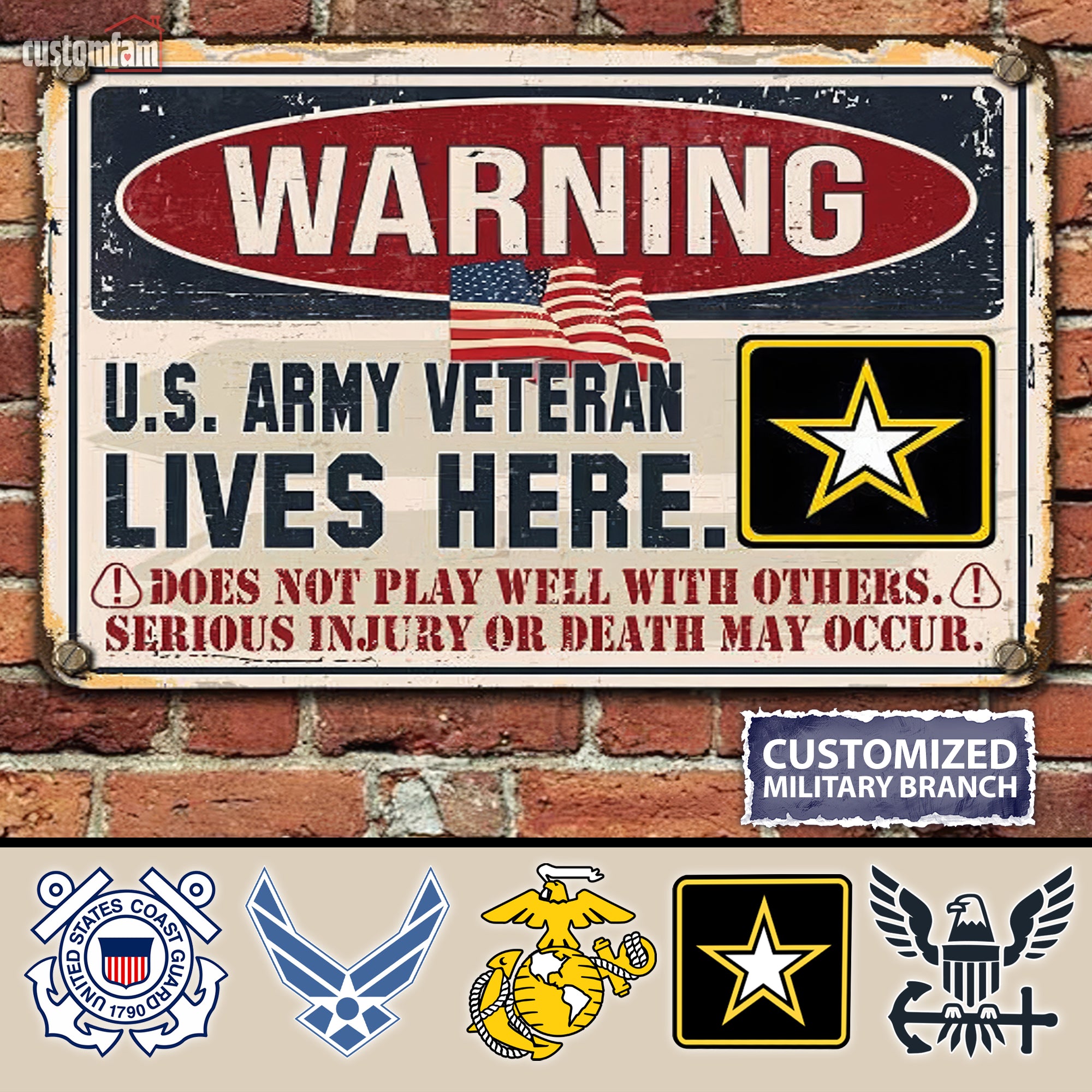 U.S Military Veteran Lives Here Metal Sign, Soldier Wall Decor, Veteran Gift