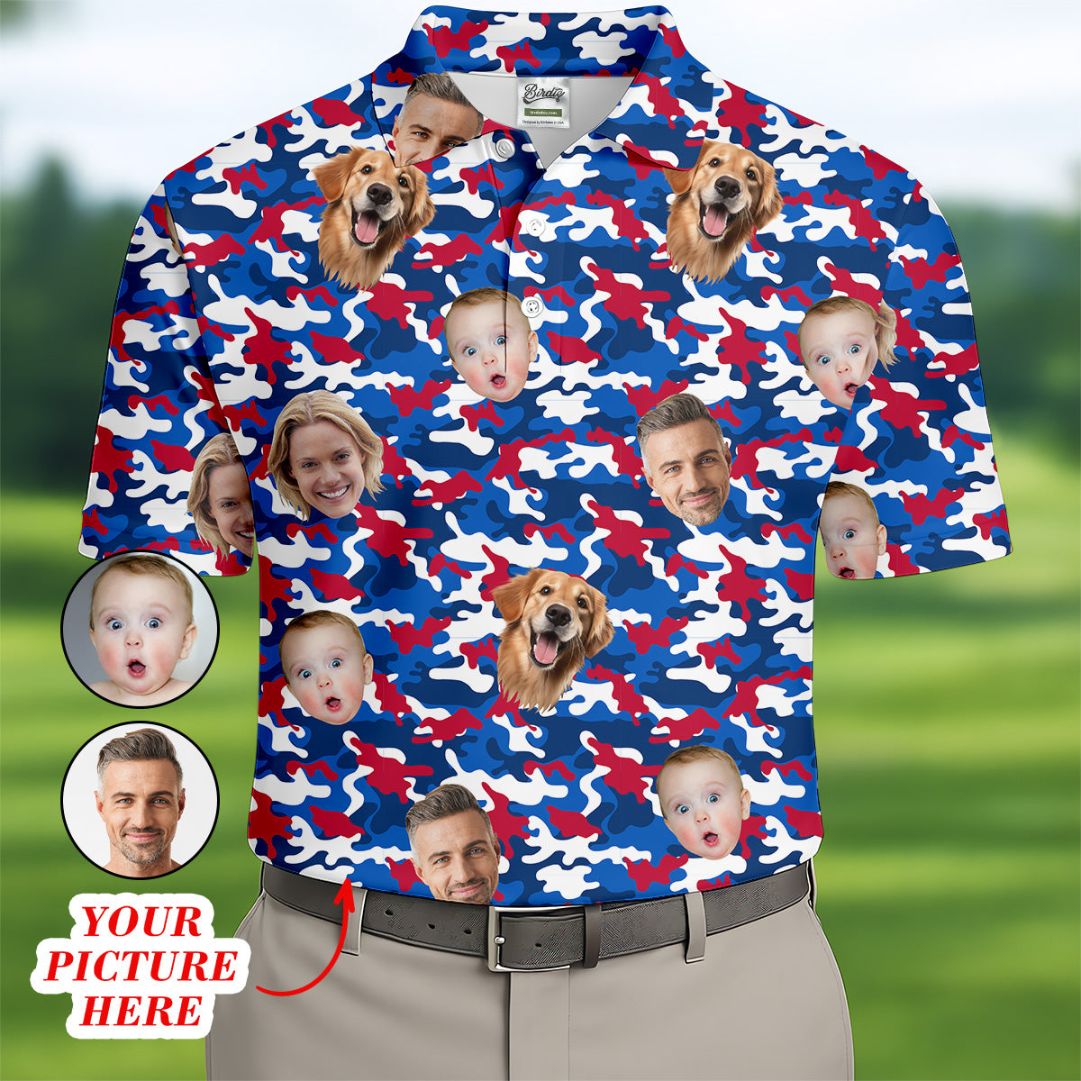 Patriotic USA Custom Face Shirt, Men's Golf Polo Shirt, Men's 4th Of July Shirts, USA Golf Shirt
