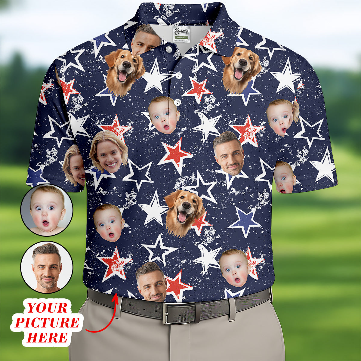 Patriotic USA Custom Shirts With Faces, USA Golf Polo, Men's Golf Polo Shirt, Men's 4th Of July Shirts