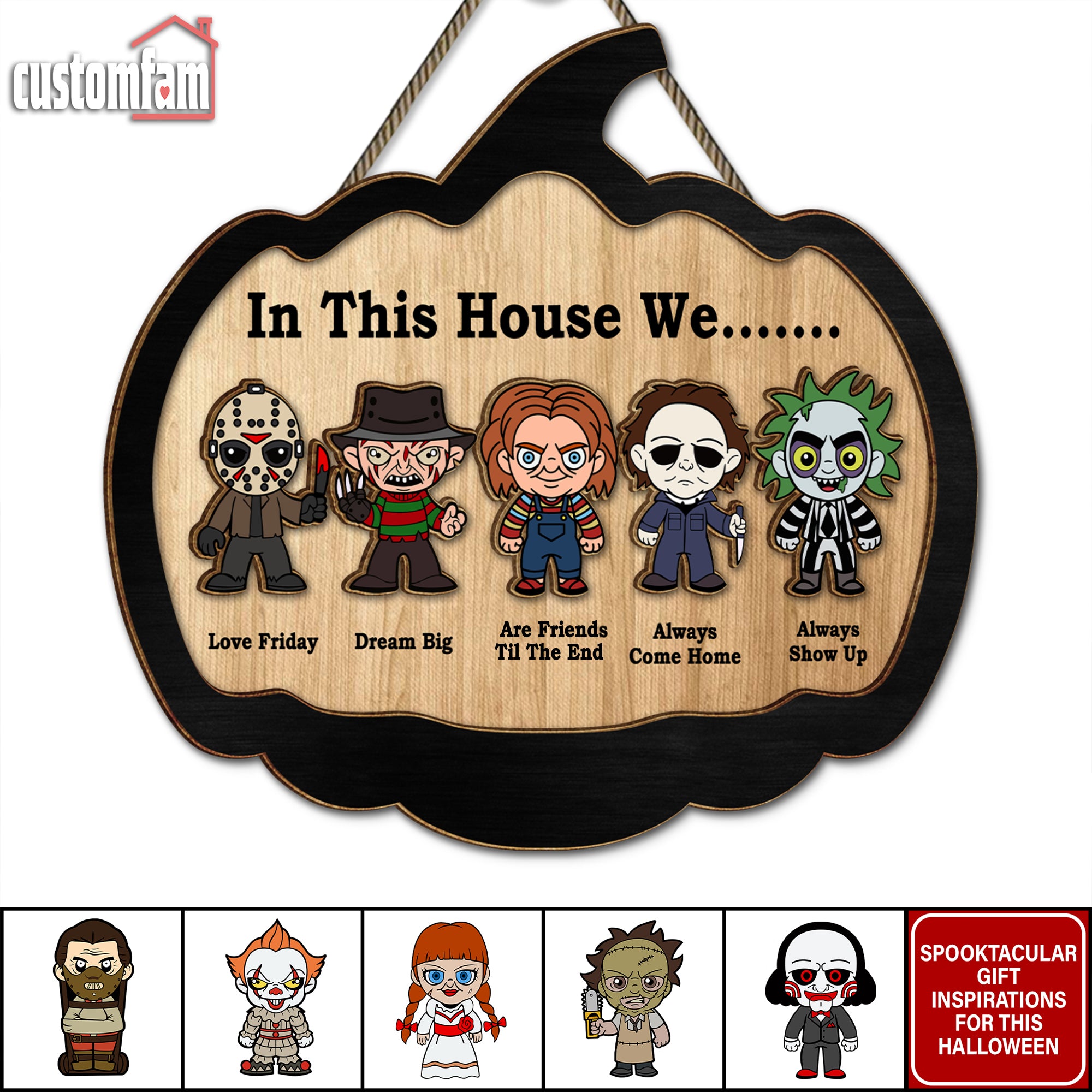 In This House We Personalized 2 Layered Halloween Wood Sign, Halloween Window Hanger, Horror Movies Sign