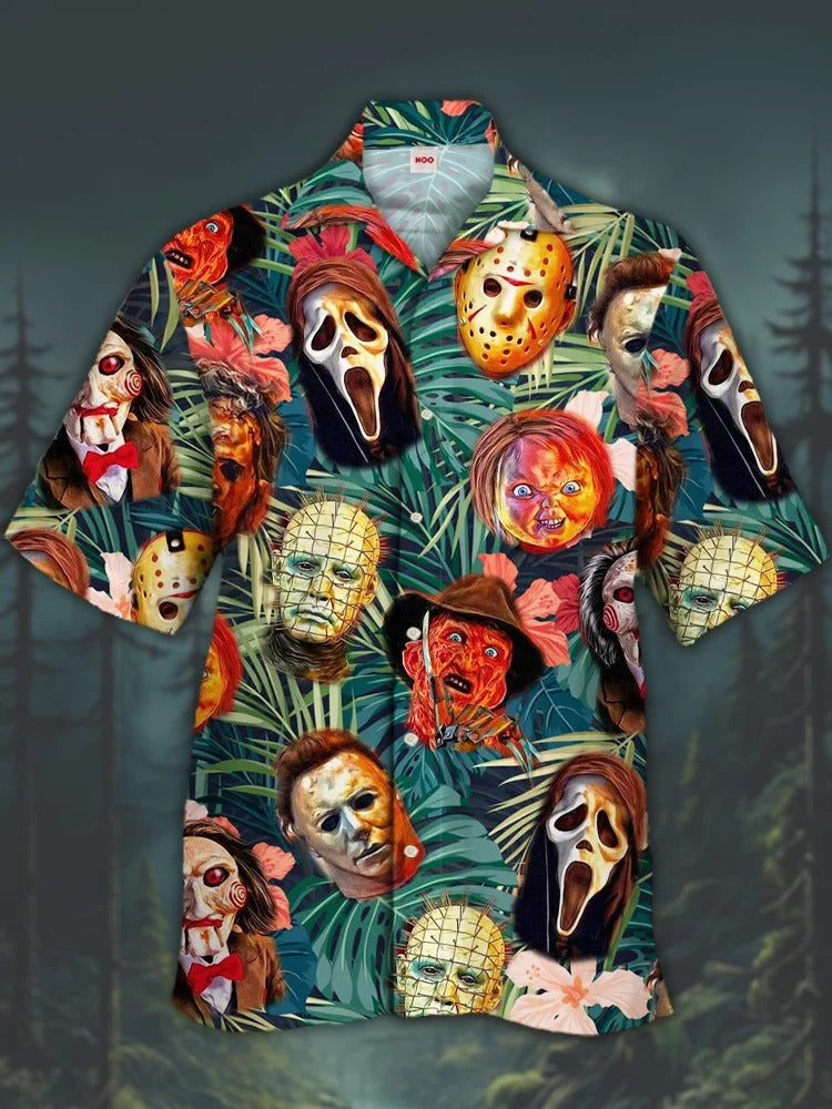 Horror Movie Characters Hawaiian Shirt, Halloween Spooky Hawaiian Shirt