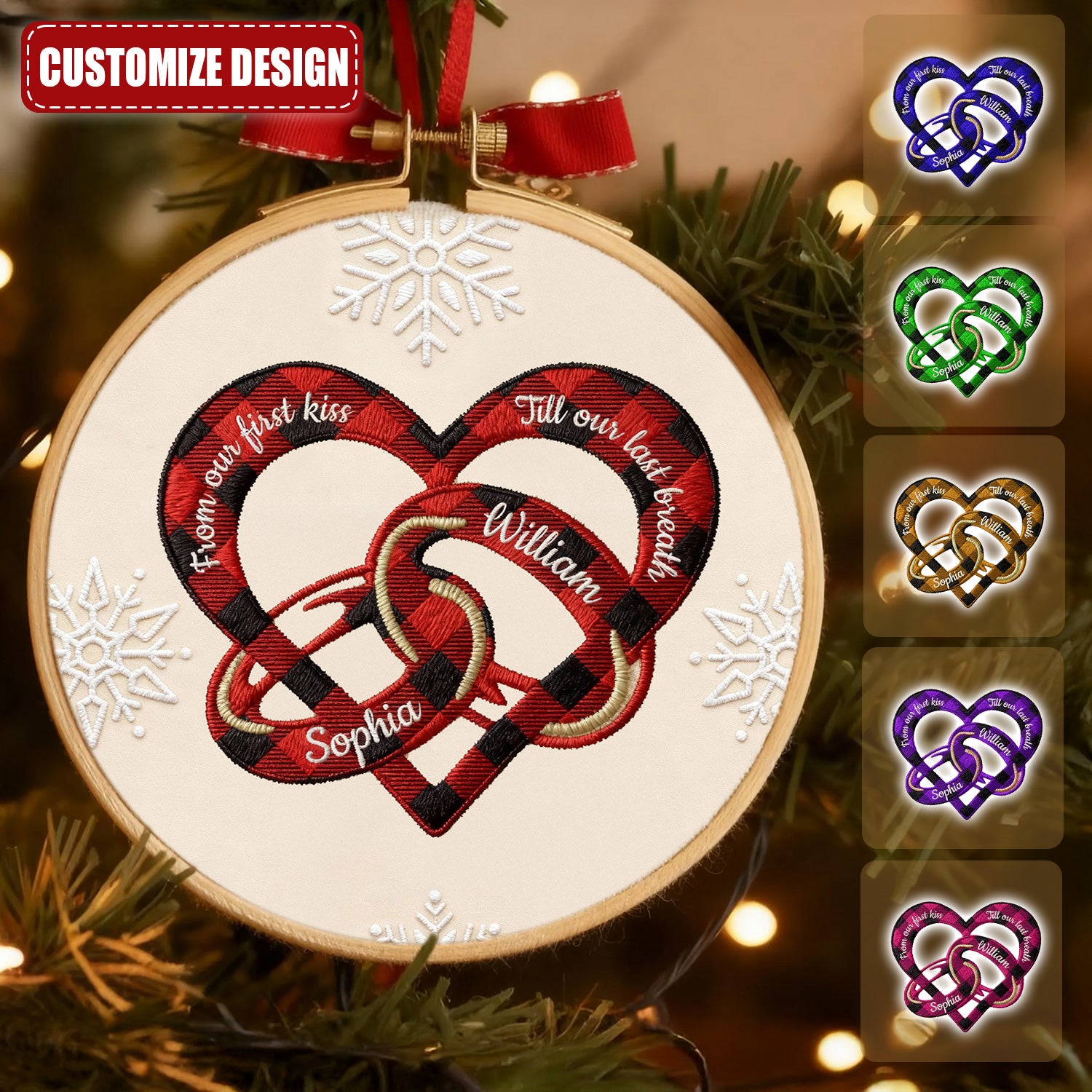 From Our First Kiss Embroidery Hoop Ornament, Heart and Wedding Rings Couple Ornament, Couple Christmas Gifts