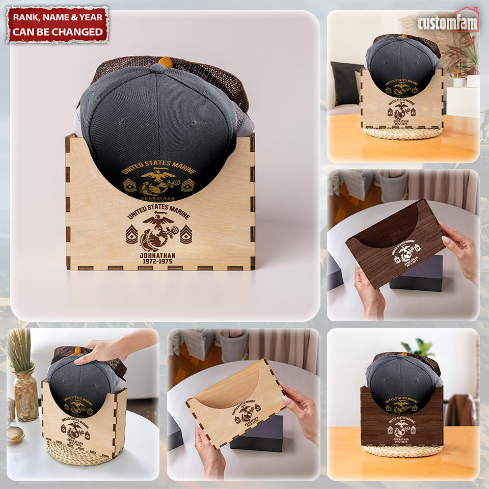 Personalized U.S. Military Ranks Baseball Cap And Hat Holder Set, Baseball Cap Organizer, Veteran Gift Set