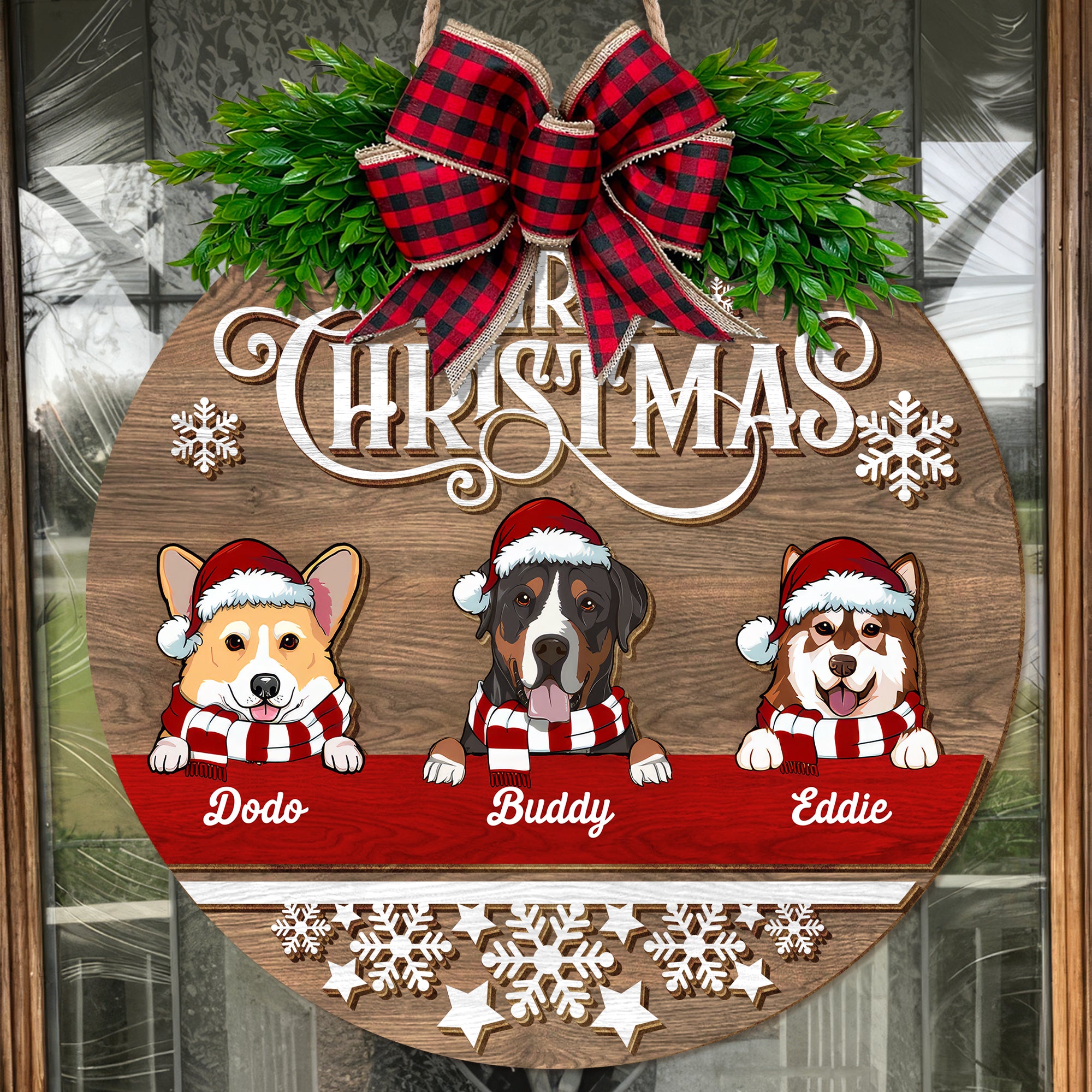 Merry Christmas Personalized 2 Layered Christmas Wood Sign, Gifts For Dog Lovers