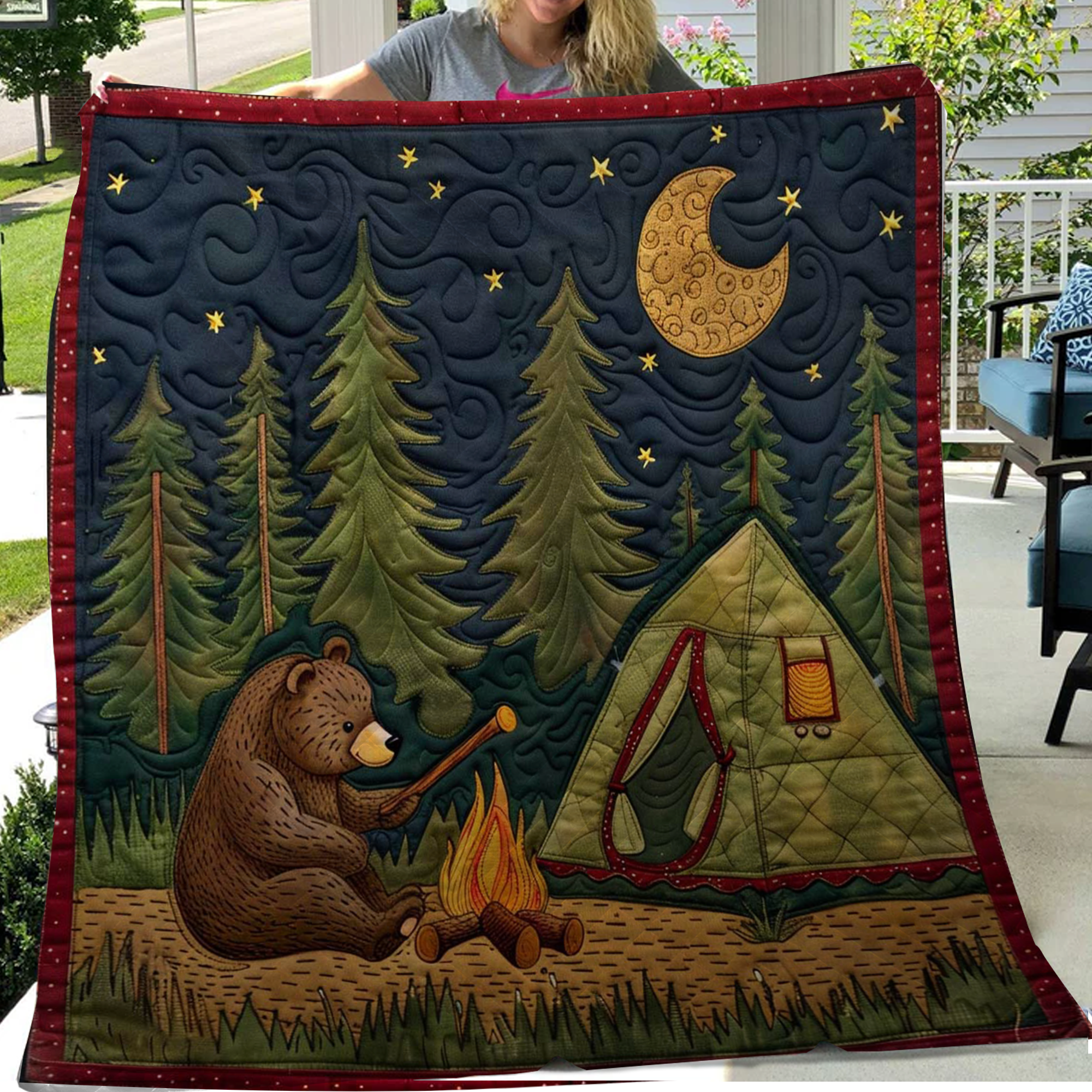 Bear Camping Blanket, Gift For Travelers, Outdoor Gifts, Bedroom Decor