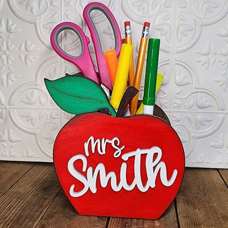 Apple Teacher Desktop Pen Holder Caddy, Teacher Gift, Back To School Gift