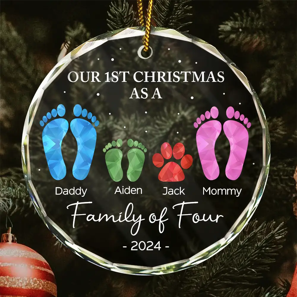 Our 1st Christmas Glass Ornament, Custom Footprints Ornament, Gift For Family