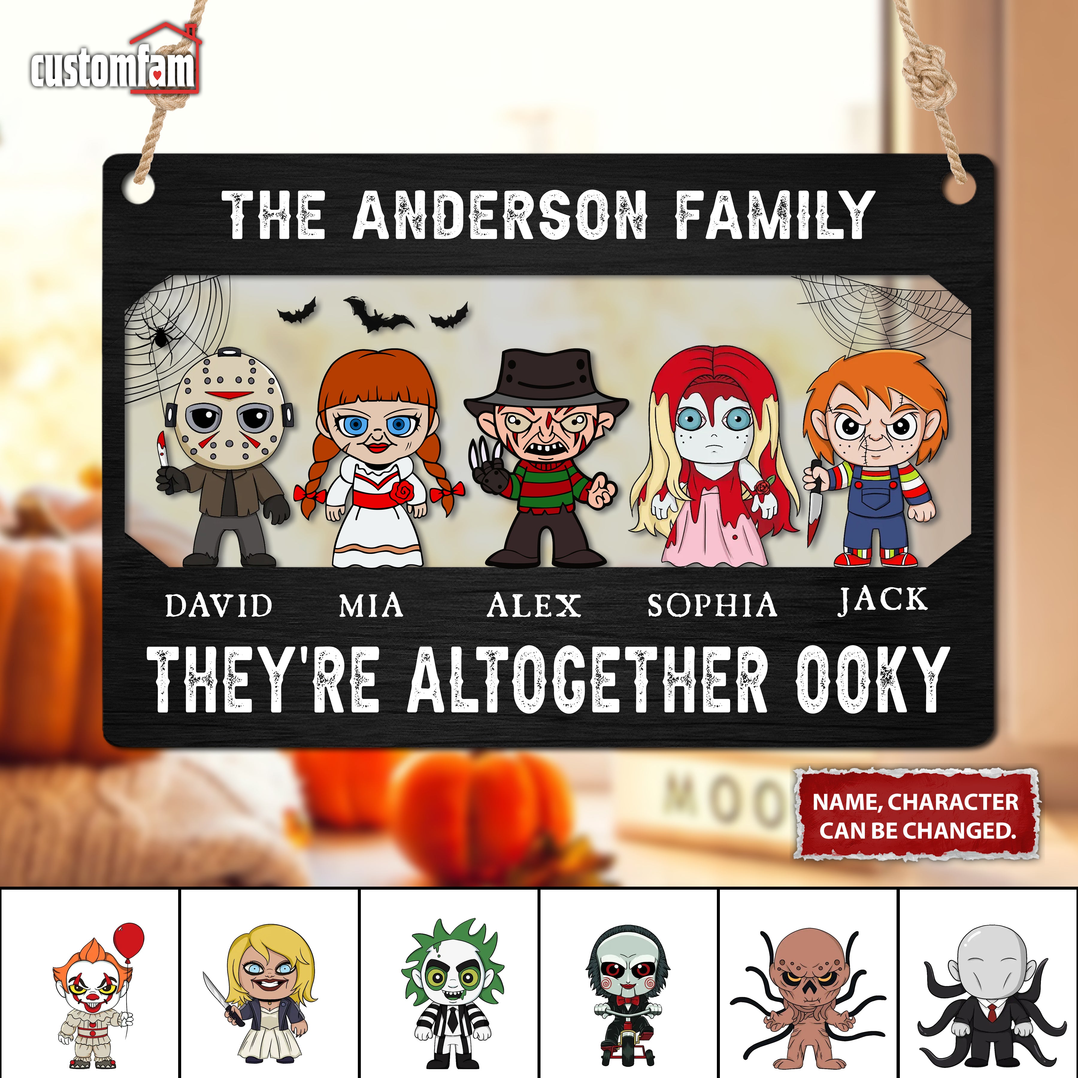 They're Altogether Ooky Personalized Halloween Window Suncatcher, Horror Movie Sign, Halloween Gift