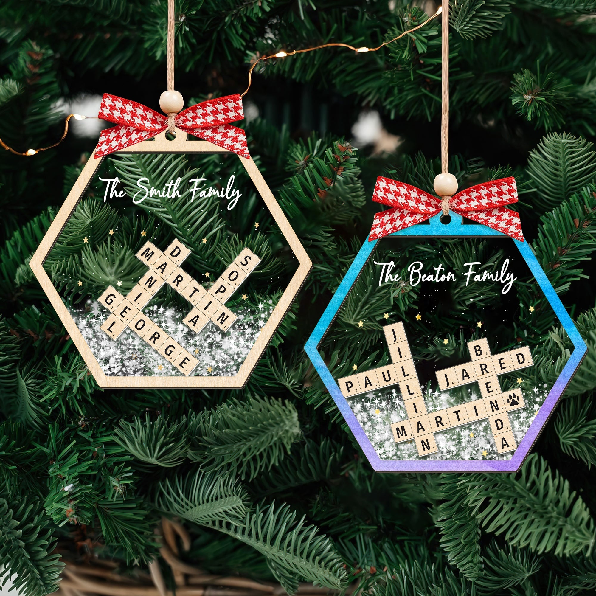 Personalized Shaking Family Crossword Ornament, 4D Shaker Ornament, Personalized Puzzles