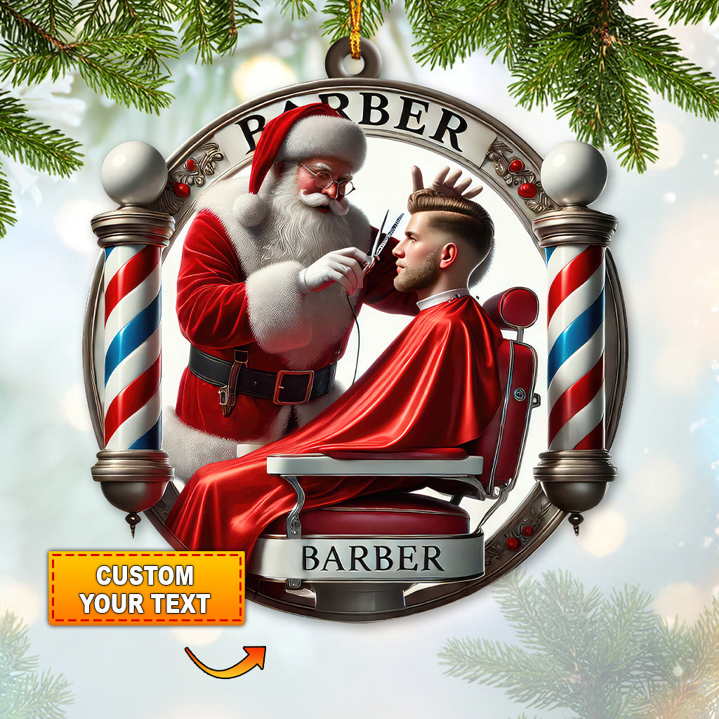 Barber Christmas Ornament, Personalized Barber Gift, Santa Hairdresser Ornament