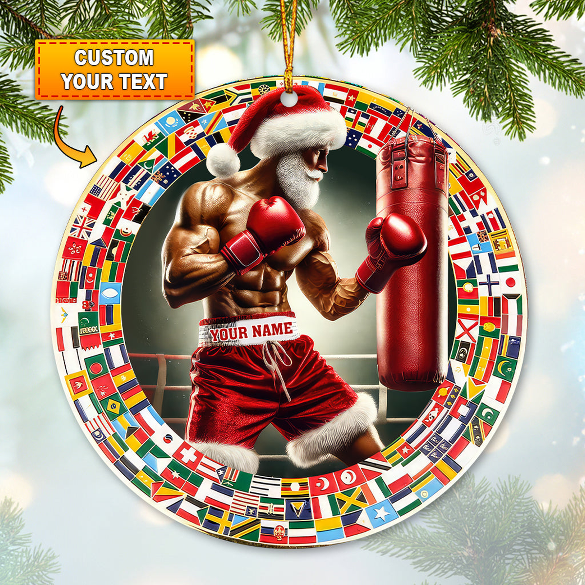 Boxing Christmas Ornament,  Santa Boxer Holiday Decoration, Boxing Christmas Tree